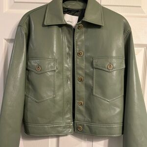 Aritzia bitter sage green vegan leather shirt jacket. Buttery soft, relaxed fit.